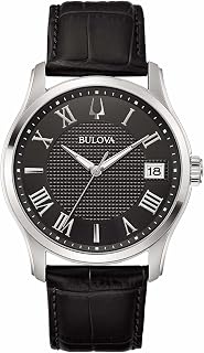 Bulova Men's Analogue Quartz Watch with Black Leather Strap 96B390