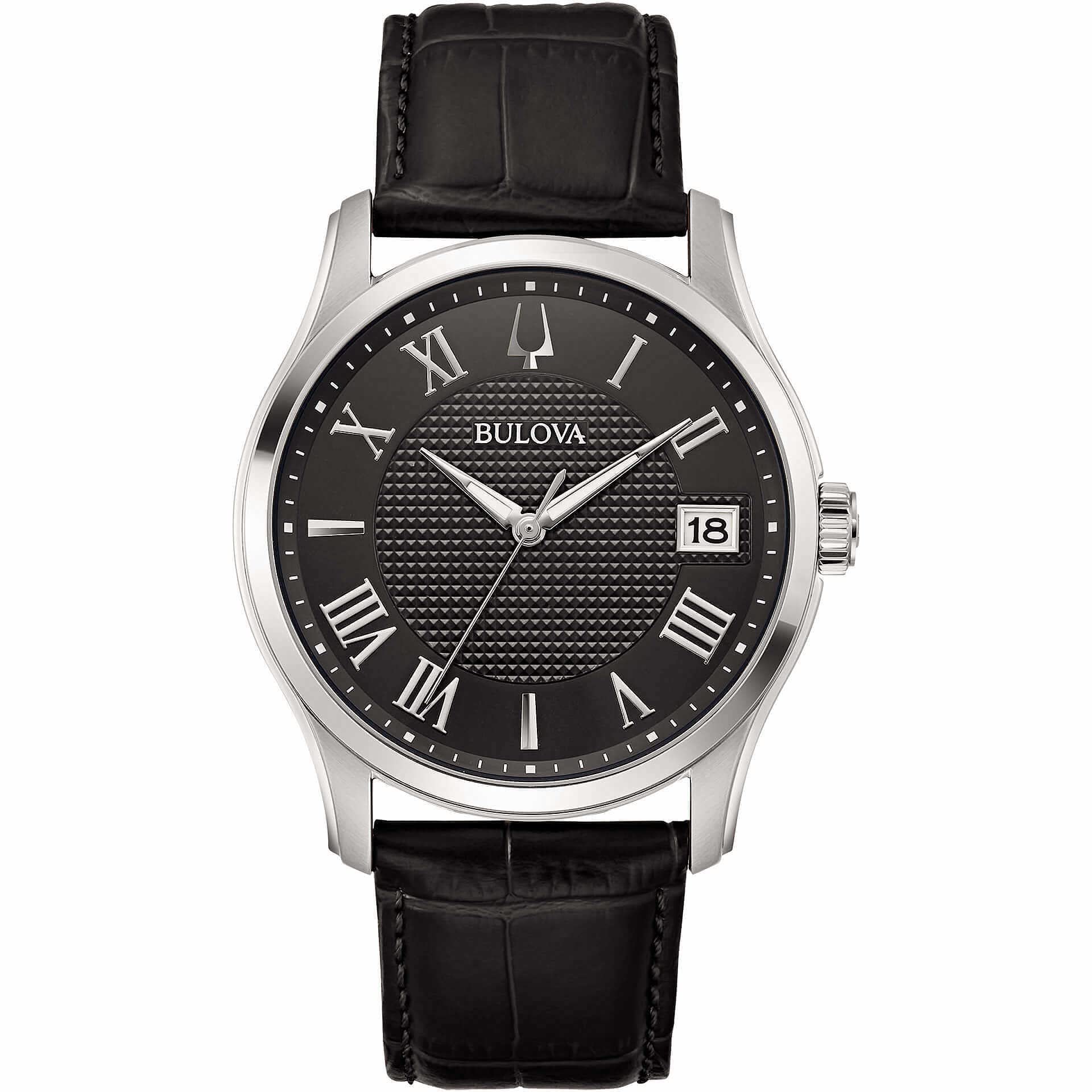 Bulova Men's Analogue Quartz Watch with Black Leather Strap 96B390