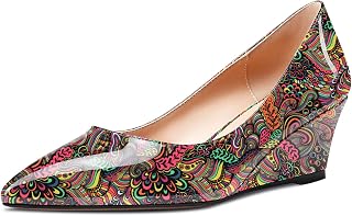 Aachcol Women's Wedge Esparto Mid Heel Pointed Toe Pumps Slip-on Wedding Party Shoes 5 CM