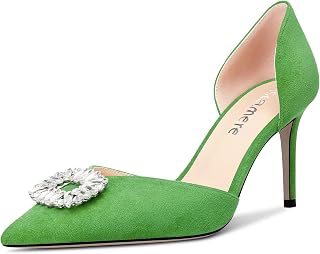 Castamere Women's High Heel Pointed Toe Pumps Two-Piece Slip-on Diamante Crystal Prom Dress 8 CM Heels