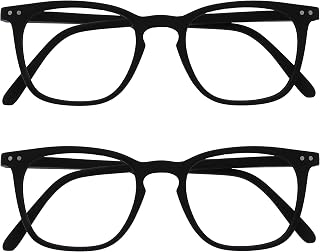 OPULIZE Bex Reading Glasses 2 Pack Large Square Cool Designer Frame Spring Hinges Scratch Resistant Matt Black Mens Womens RR64-1 +2.50