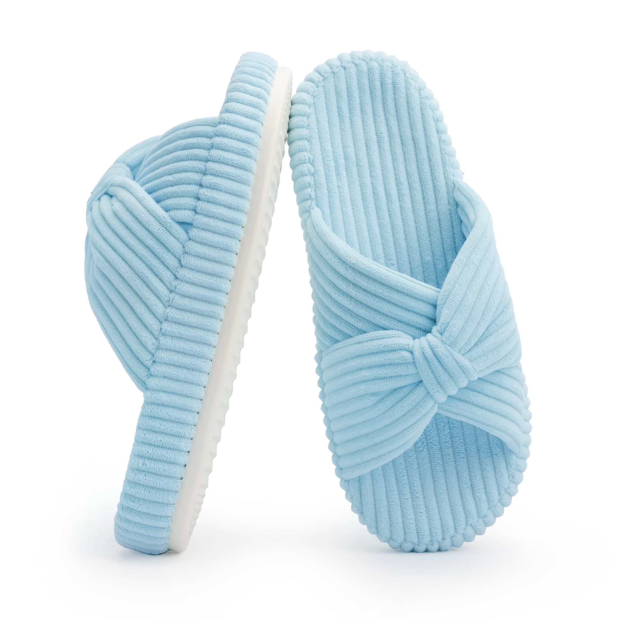Chantomoo Slippers for Women Memory Foam House Bedroom Corduroy Bow Crossbands S