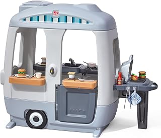 Step2 Adventure Camper Kids Playhouse with Kitchenette, 52 Accessories | Working Doorbell, Stack 'n' Stay Play Food, Built-In Storage, Spacious Design for Social Play, Durable Plastic, Ages 2+