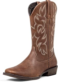 J's.o.l.e Cowboy Boots for Men Square Toe Men's Western Boots Fashion Pull On Classic Embroidered Riding Dress Boots Botte Cowboy Homme