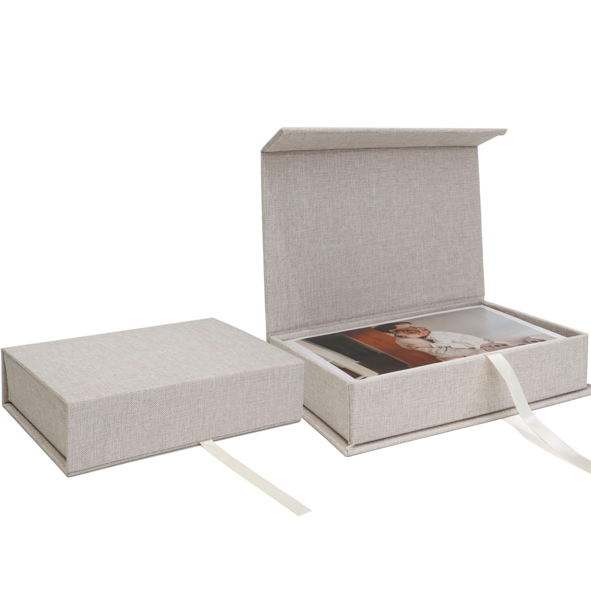 Vienrose Small Photo Storage Box, 4"x6", Linen Postcard Keeper, Beige | 1Pc Stur