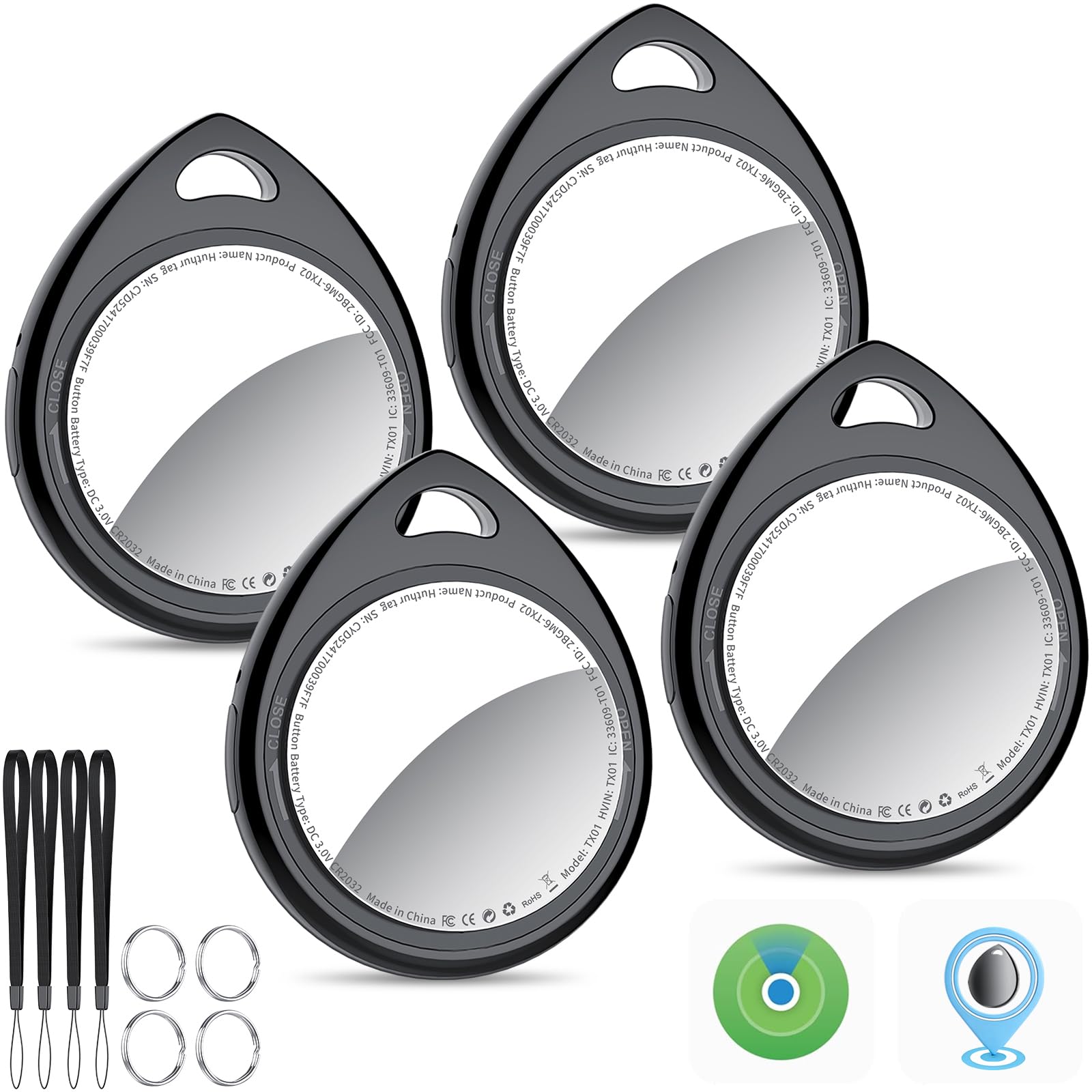 QCOQ® Air Locator Tags 4 Pack Compatible with Apple Find My (iOS Only) | Smart B
