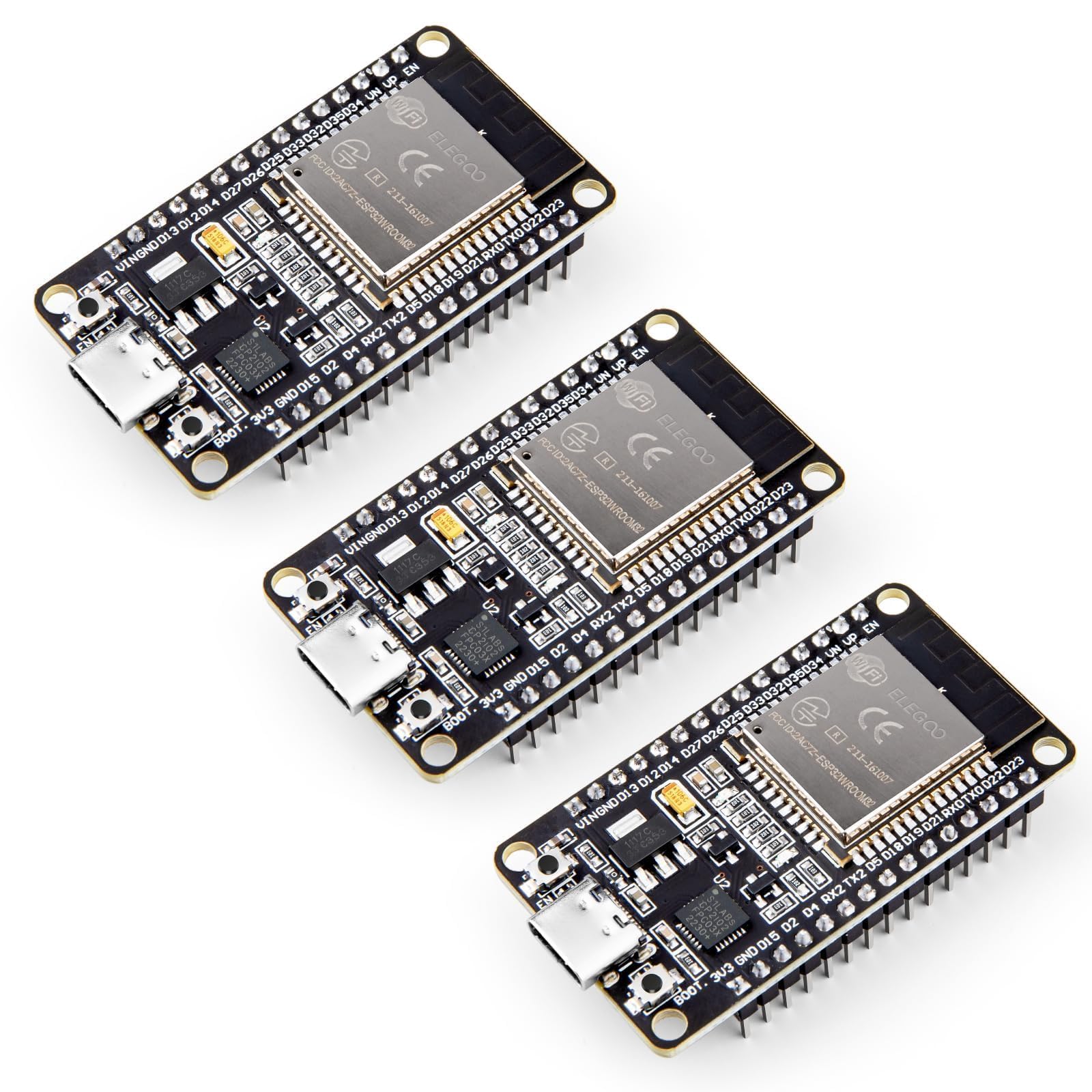 ELEGOO 3PCS ESP-32 Dev Boards, ESP-WROOM-32, USB-C, WiFi Bluetooth 4.2 | Low-pow