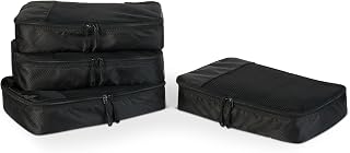 Amazon Essentials 4-Piece Packing Cubes Travel Accessories Set, Luggage Organizer with Double Zipper, Mesh Top, Space-Saving, Medium, Black (Previously Amazon Basics)