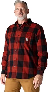 Carhartt Casual Cut Heavy Flannel Checked Long Sleeve Shirt Men's Loose Fit Heavyweight Flannel Long Sleeve Plaid Shirt (1 Set)