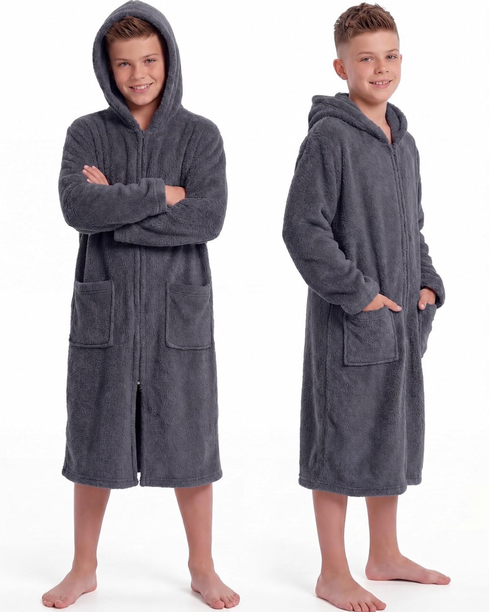 Cutecrop Kids Hooded Bath Towel, Soft Warm Zipper Swim Parka | Big Kids Towel Po