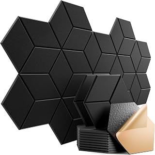 Dailycooper 12 Pack Self-Adhesive Acoustic Panels 12" X 10" X 0.4" - Sound Proof Foam Panels for Walls with High Density, Y-Lined Design, Flame Resistant, Absorb Noise and Eliminate Echoes(Black)