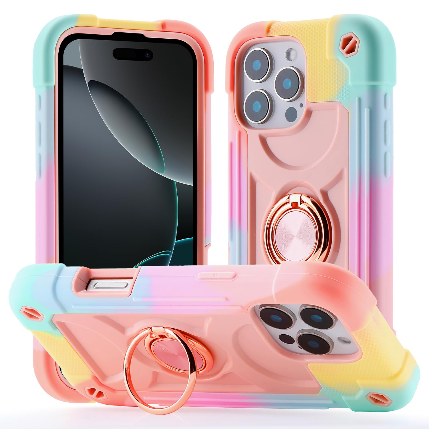 for iPhone 16 Pro Case with 360°Rotate Ring Stand,Military Grade Drop Shockproof