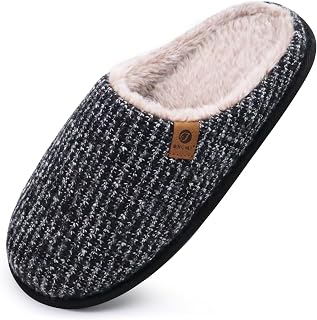 ONCAI Men's Winter Slippers, Comfortable Memory Foam Warm Wool Home Shoes with Non-Slip Sole Size 40-49 EU