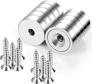 Neosmuk Magnets with Hole, 15kg Strong Round Cup Magnets for Wall, Heavy Duty Magnet with Screw for Wood, Disc Neo-Magnet with Hole in Center, Flat for Tools Rack. Pack of 10