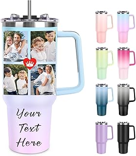 Personalized 40 oz Tumbler with Handle and Straw, Custom Tumbler with Picture, Text, Stainless Steel Travel Coffee Mug Cup, Personalized Gifts For Women Men Birthday Anniversary Wedding Gifts