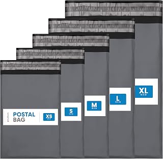 UK Supplies Ltd Grey Postage Parcel Mailing Bags - Pick Any Size/Colour | Mix Assorted Grey Waterproof Parcel Postage Mailing Vinted Delivery Bags for Shipping Posting Packing 5 Sizes Pack of 25