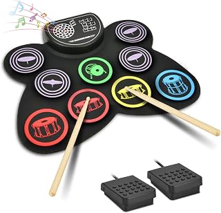 OFFCUP Electronic Drum Kit, 9 Drum Pad Electronic Drum Set, Portable Roll-Up Drum Pad Silicone Electronic Drum Set with Build-in Stereo Speakers, Great Birthday Gifts