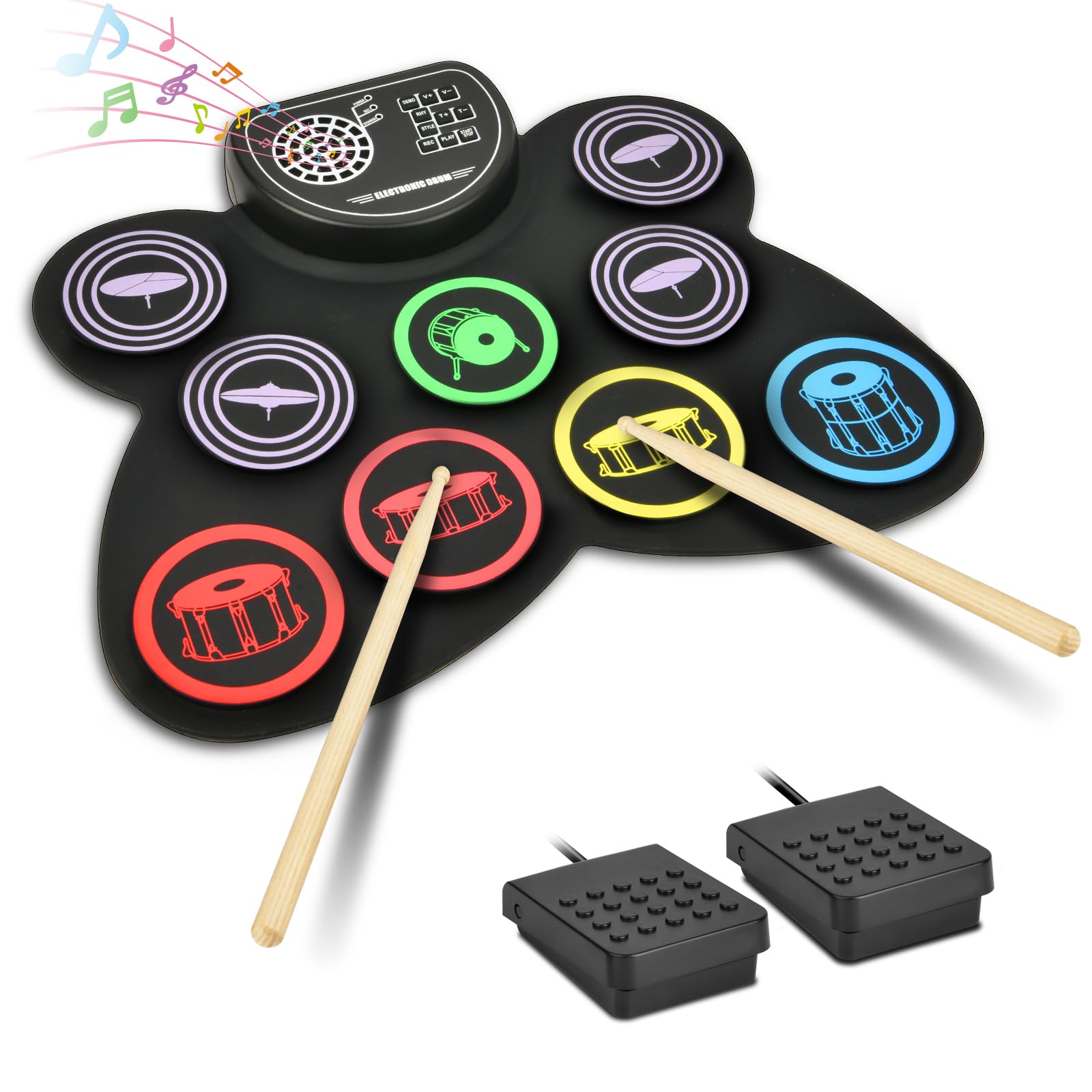 OFFCUP Electronic Drum Kit, 9 Drum Pad Electronic Drum Set, Portable Roll-Up Dru