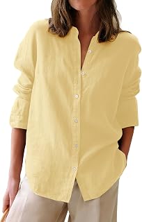 Aoudery Button Down Oxford Shirts for Women Cotton Long Sleeve Collar Dress Shirts for Work Office Tunic Blouses