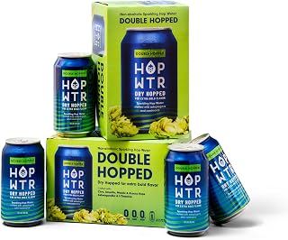 HOPWTR Double Hopped Sparkling Hop Water, NA Beer Alternative, 12 Pack 12oz | Sugar Free Non Alcoholic Beer Alternative, Low Carb Adaptogen Drink, Nootropics, Vitamin C, Zero Calorie, Gluten Free