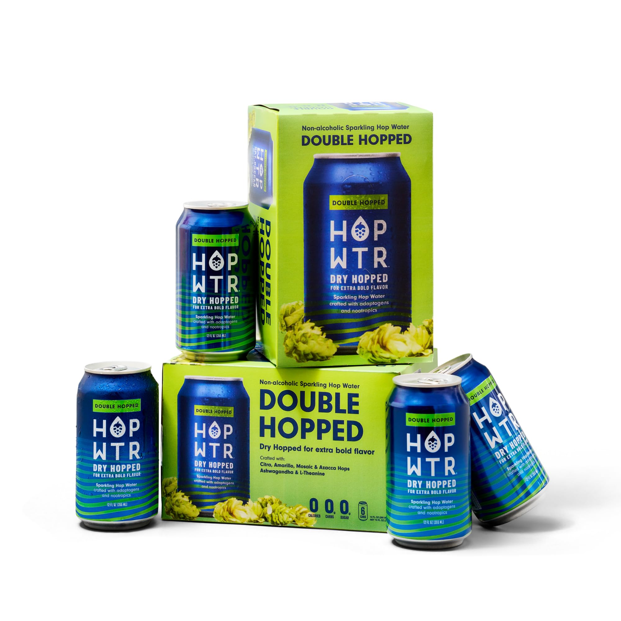 HOPWTR Double Hopped Sparkling Hop Water, NA Beer Alternative, 12 Pack 12oz | Su