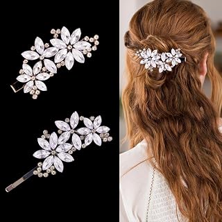 2 Pieces Silver Rhinestone Hair Clips Floral Wedding Hair Accessories for Women's Formal Occasion Bridal Party Prom Pageant Prom