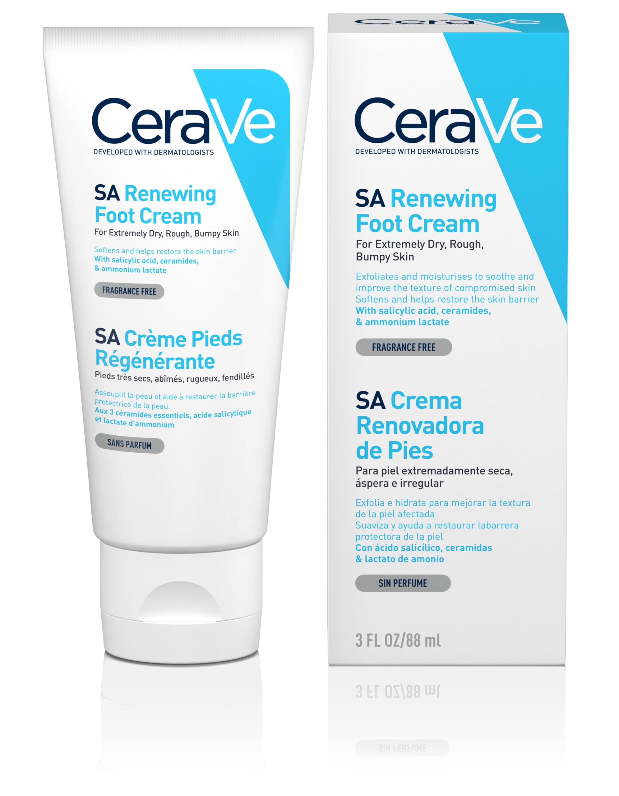 CeraVe SA Renewing Foot Cream for Extremely Dry Rough Bumpy Feet, 88ml | With Sa