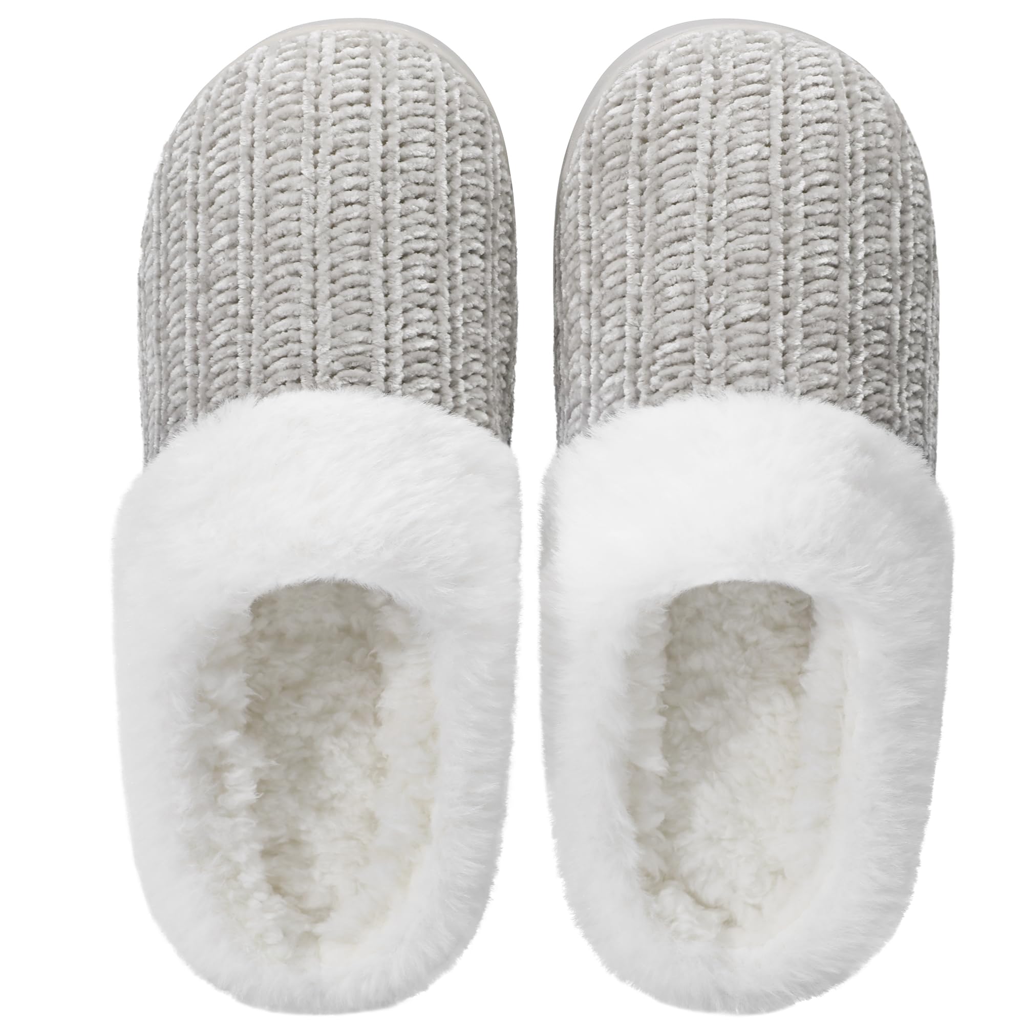 shoeslocker Womens Memory Foam Fuzzy Slippers Knitted House Slippers for Women C