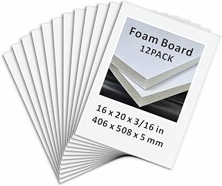 Foam Board 16 x 20 in, ZXUNLIEH 12 Pack White Poster Board, 3/16 in Thick | Bulk Foam Core Boards for School Presentation, Education Projects, College Displays Supply, Art & Craft, Science Fairs