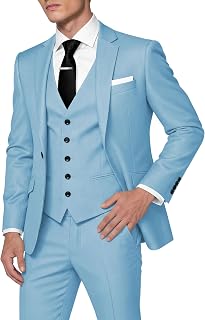 Huutoe Mens 3 Piece Bodycon Fit Suit Work Wedding Graduation Blazer Jacket One Button Waistcoat Pants Dinner Jacket