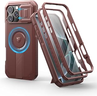 Dexnor Magnetic Cover for iPhone 16 Pro Max with Sliding Camera Cover & Adjustable Kickstand & Built-in Screen Protection, Heavy Duty Rugged Shockproof Cases - Red