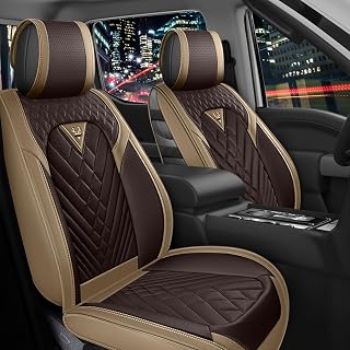 Truck Seat Covers Full Set for Ford F150 F250 F350 XL XLT STX King Ranch Platinum Raptor Tremor Lariat 2012-2026, Nappa Leather Seat Covers for F150 Easy Install (Brown Curry/Full Set)