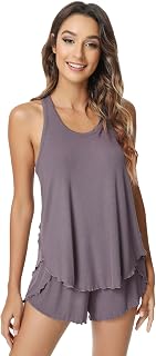 NACHILA Ladies Viscose Bamboo Ribbed Racerback Tank Top and Shorts Pajama Set Sleeveless Sleep Cami Pajamas