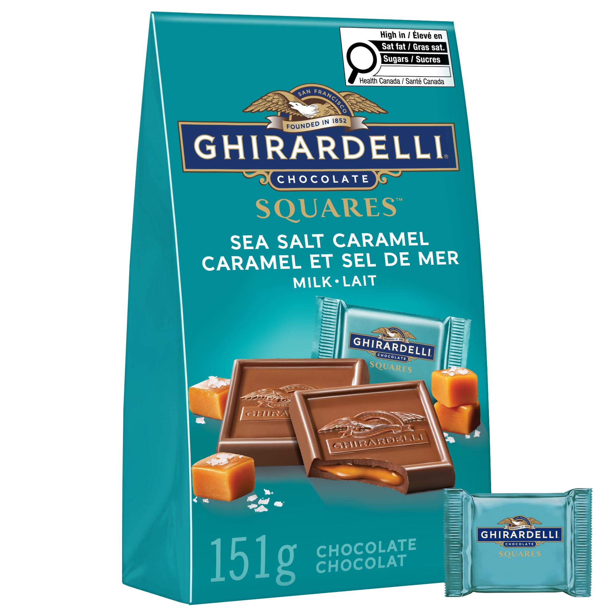 GHIRARDELLI Sea Salt and Caramel Milk Chocolate Squares, 151-Gram Bag