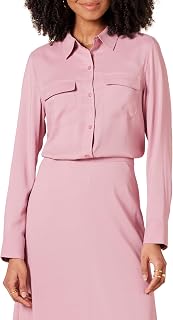 Amazon Essentials Women's Relaxed Fit Long Sleeve Pocket Georgette Textile Shirt