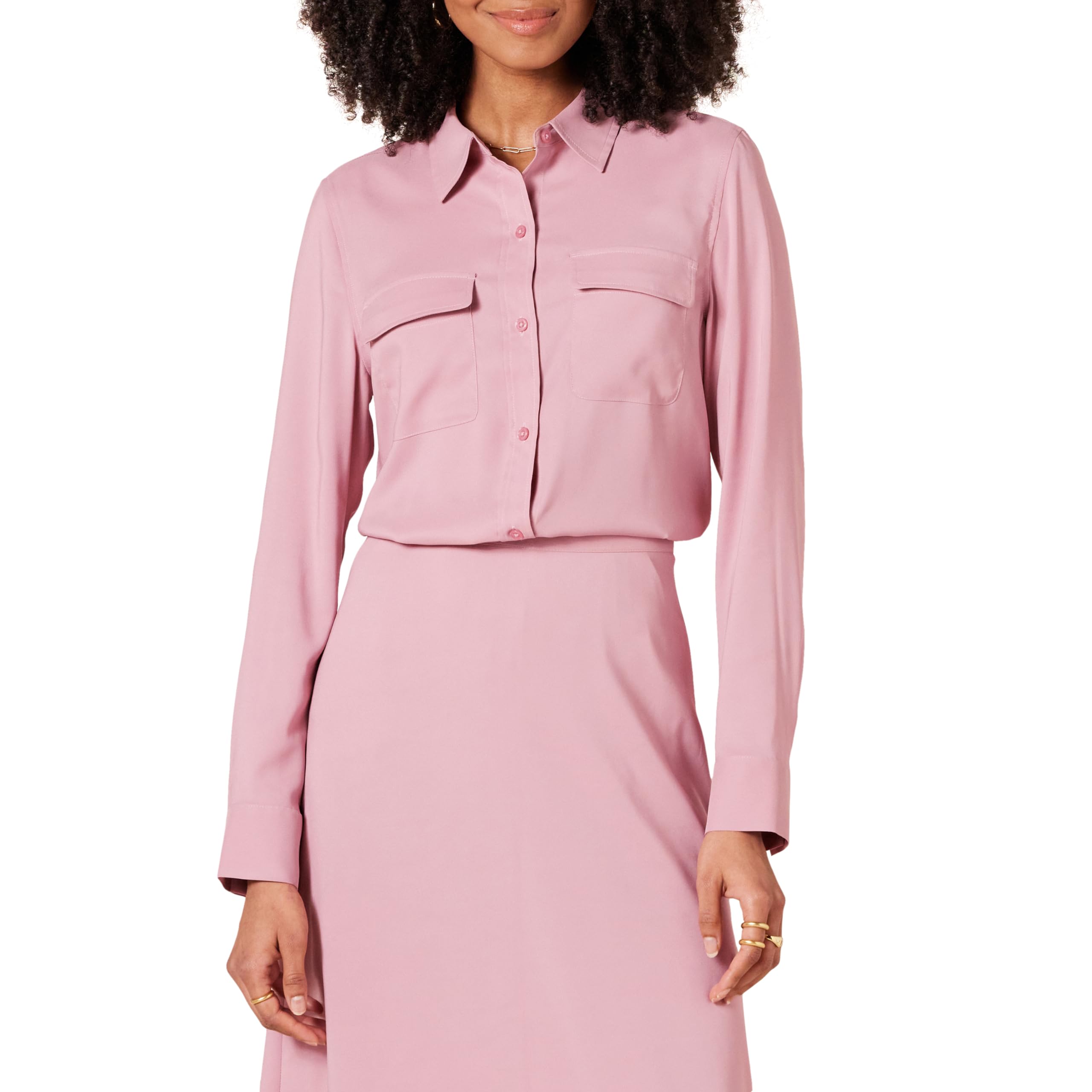 Amazon Essentials Women's Relaxed Fit Long Sleeve Pocket Georgette Textile Shirt
