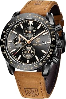 BENYAR by Men's Watch Chronograph Analogue Quartz Waterproof Date Large Dial Classic Fashion Business Watches Elegant Bracelet for Men