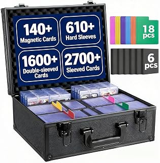 Trading Card Storage Box for 3" x 4" Top Loaders 610+, Sports Cards Case | Baseball Card Storage with 18 Color Separators & 6 Foam Dividers, Card Box Fits Toploaders, Hard Sleeves, Magnetic Holder