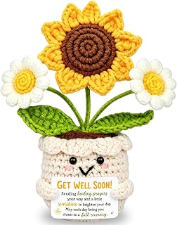 Get Well Gifts for Women After Surgery, Handmade Positive Sunflower Crochet | Surgery Recovery Cancer Care Gift, Feel Better Thinking of You Gifts for Women, Inspirational Get Well Soon Stocking Stuffers