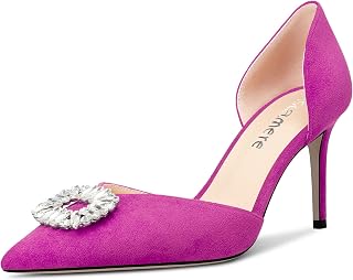 Castamere Women's High Heel Pointed Toe Pumps Two-Piece Slip-on Diamante Crystal Prom Dress 8 CM Heels