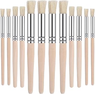 12 Pcs Wooden Stencil Brushes, Natural Bristle Template Paint Brushes | Wood Wall Painting Bristle Template Set, Paint Brush for Stencil Painting, Paintings on Wood Wall, Acrylic, Oil, Watercolor