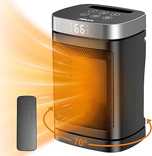 JIBUFI Portable Space Heater for Indoor Use with 70° Oscillation and Remote | 1500W PTC Electric Heater with Thermostat, Rapid and Safe Heating, 12H Timer, 5 Mode, Fast Safety Heat