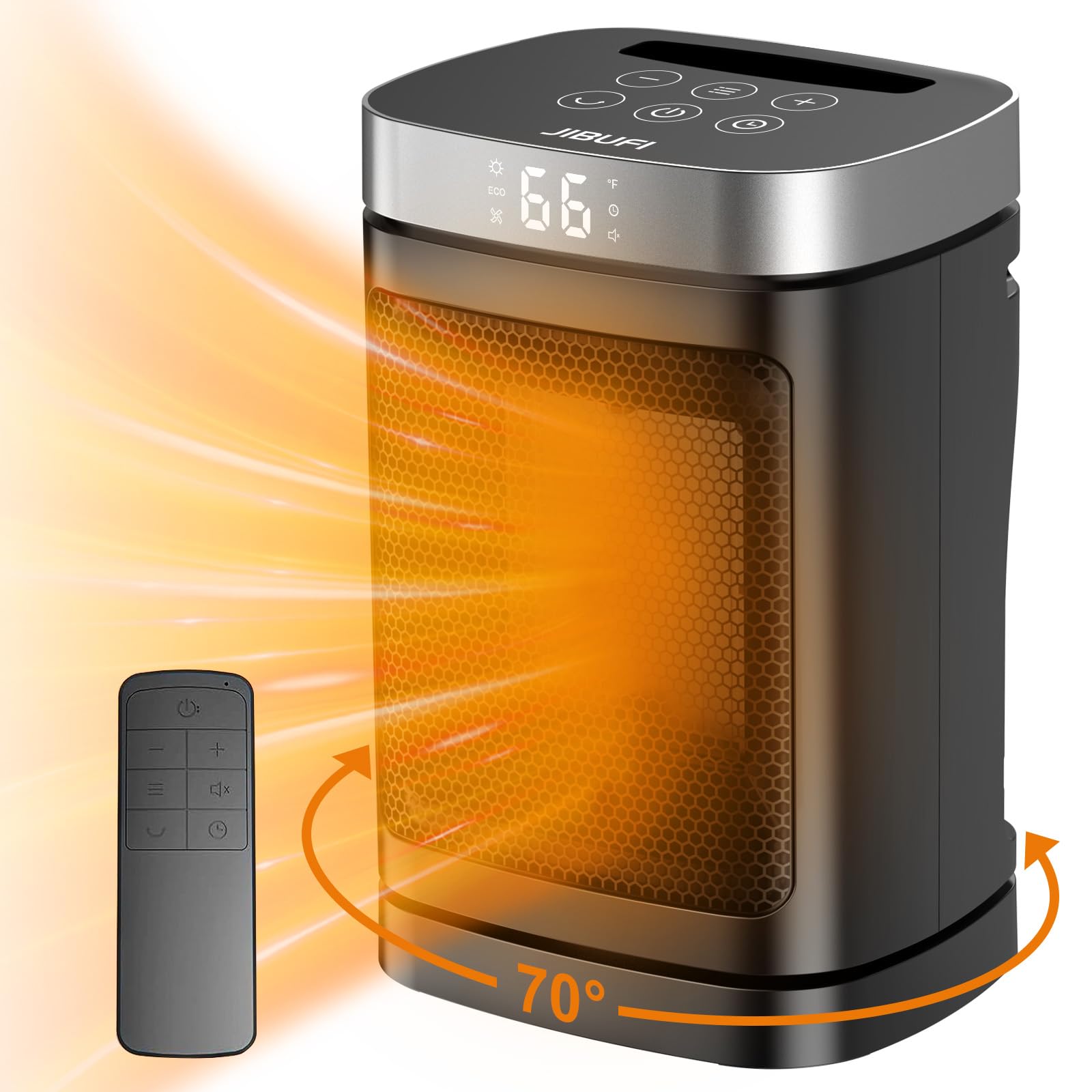 JIBUFI Portable Space Heater for Indoor Use with 70° Oscillation and Remote | 15