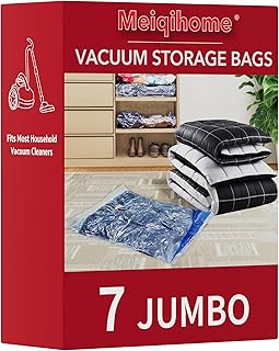 Vacuum Storage Bags 7 Jumbo, Space Saver Sealer Bags, Airtight Compression Bags for Clothes, Pillows, Comforters, Blankets, Bedding