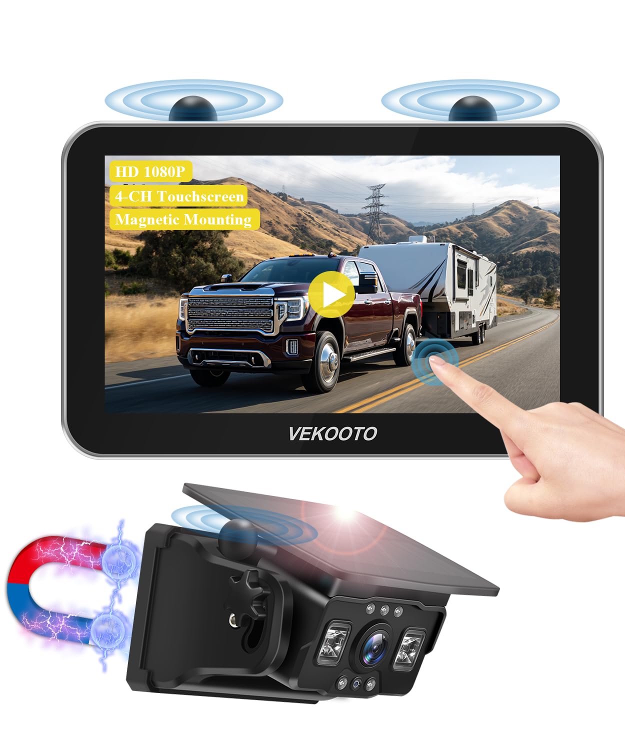 VEKOOTO VK7 Pro Magnetic Solar Wireless Backup Camera, 7-Inch Touchscreen | 15,8