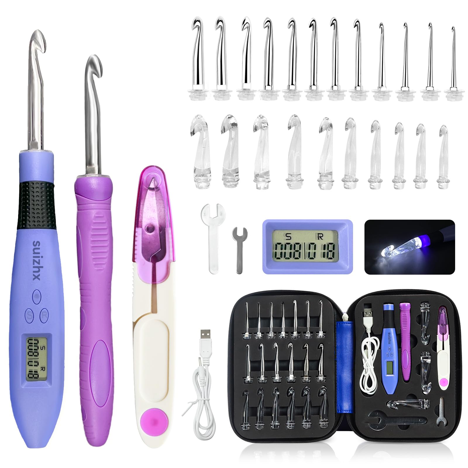 Counting
Crochet
Hook
Set
Digital,
Crochet
Kit
with
22
Different
Size | Intercha