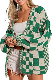 SELINK Women's Chunky Cardigan Sweater Colorful Checkered