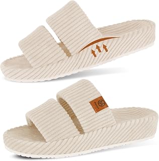 Orthopedic Slippers for Women with Ach Support Memory Foam Slippers for Plantar Fasciitis Orthotic Open Toe House Shoes Indoor Outdoor Rubber Sole