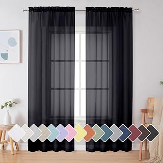 Simplebrand Black Sheer Curtains 84 Inches Long 2 Panels for Living Room | Light Filtering, Rod Pocket, Solid Color, Elegant, Window Sheer Curtain Panels, Curtains & Drapes, Bedroom, 42" W x 84" L