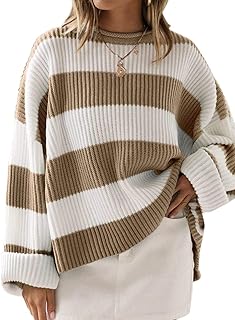 ZESICA Womens Fall Winter Oversized Striped Knit Sweaters Fashion Clothes